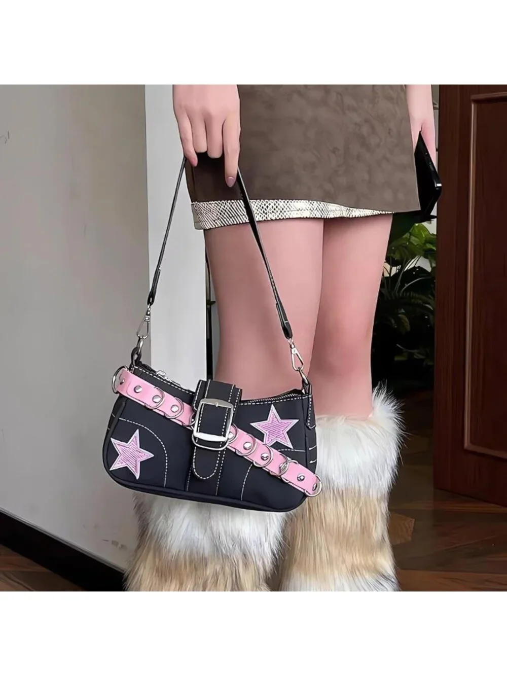 Trendy Y2K Black Shoulder Bag | Cute Crossbody Purse for Goth Punk Style Women